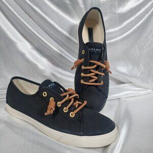 Sperry Top Sider Black Slip On Sneaker with Brown Laces
